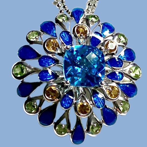 Sterling Silver Floral Tiered Multi Stone Necklace - Picture 5 of 5